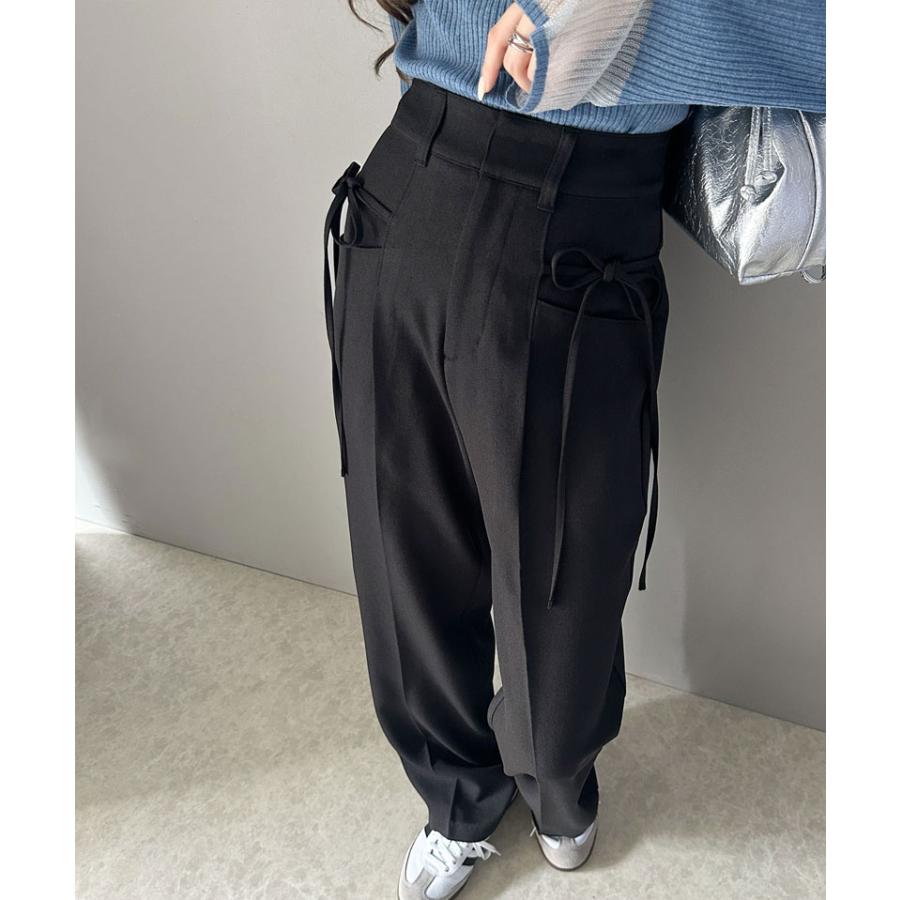 【mily bilet】ボトムス スラックス レディース パンツ ワイドパンツ リボン センタープレス ストレートワイド センターライン きれいめ | classicalelf | 05