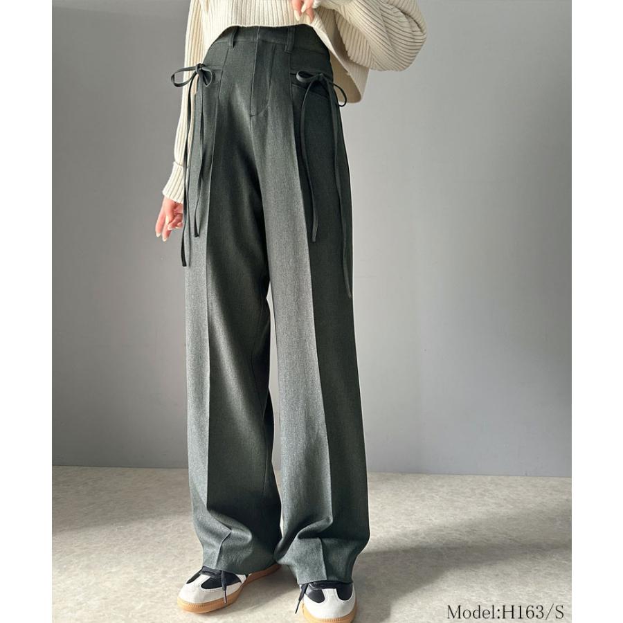 【mily bilet】ボトムス スラックス レディース パンツ ワイドパンツ リボン センタープレス ストレートワイド センターライン きれいめ | classicalelf | 06