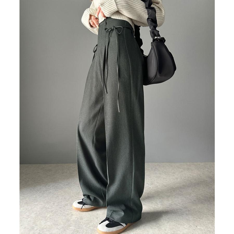 【mily bilet】ボトムス スラックス レディース パンツ ワイドパンツ リボン センタープレス ストレートワイド センターライン きれいめ | classicalelf | 07
