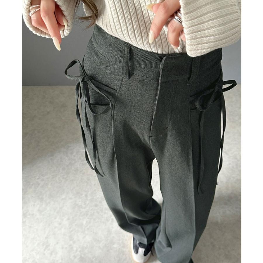 【mily bilet】ボトムス スラックス レディース パンツ ワイドパンツ リボン センタープレス ストレートワイド センターライン きれいめ | classicalelf | 08