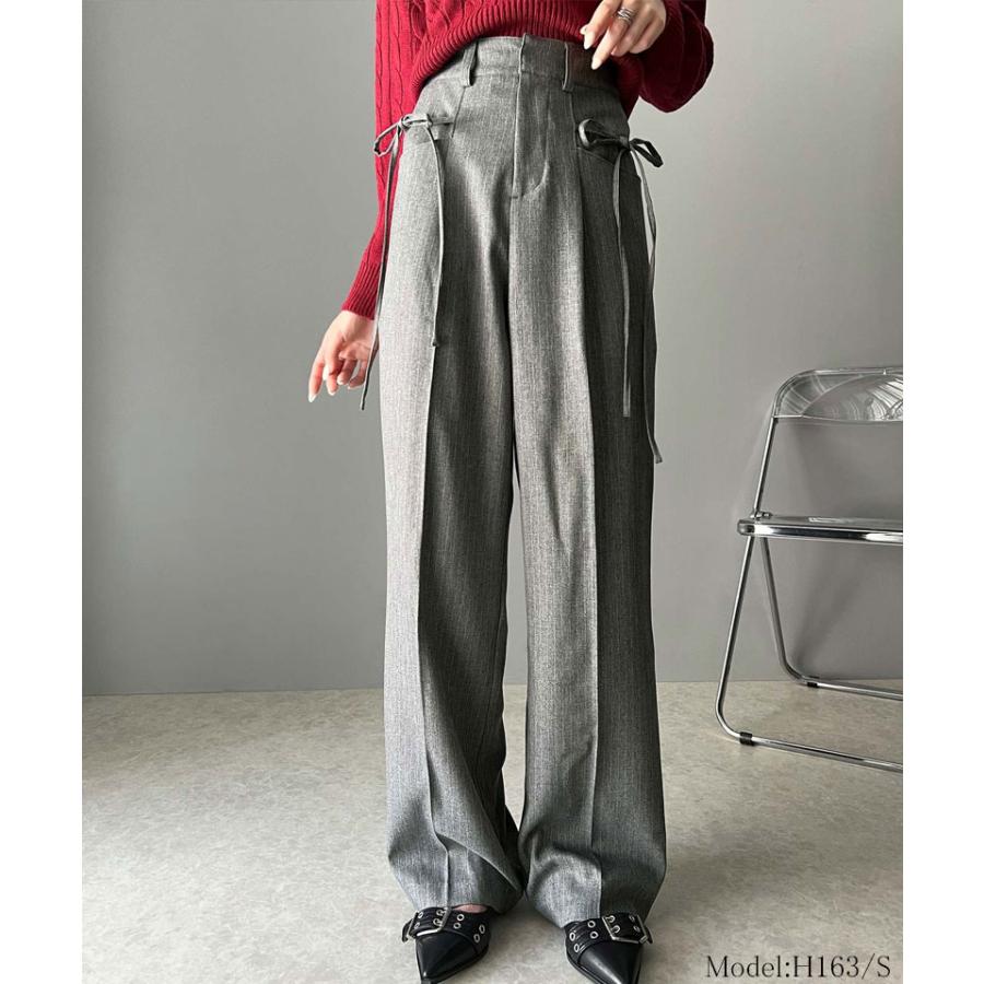 【mily bilet】ボトムス スラックス レディース パンツ ワイドパンツ リボン センタープレス ストレートワイド センターライン きれいめ | classicalelf | 09