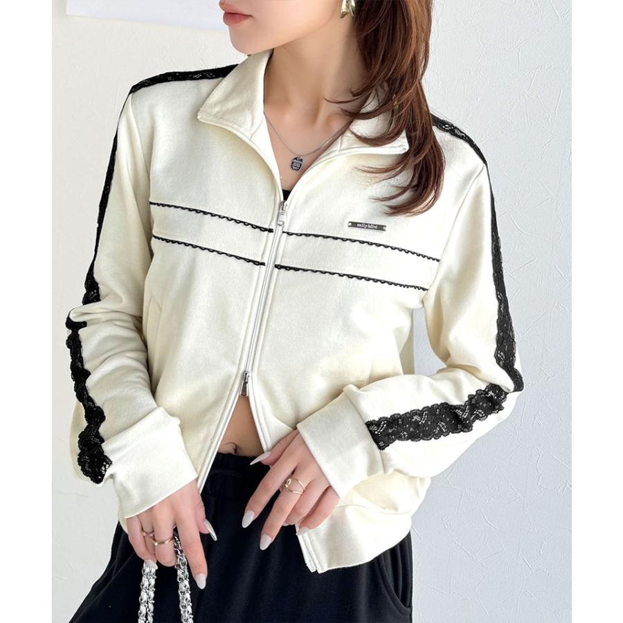 【mily bilet】トップス ジャケット レディース プレート 付き サイド レース ライン ダブル ジップ トラック ブルゾン ショート丈 スポーティ | classicalelf | 07