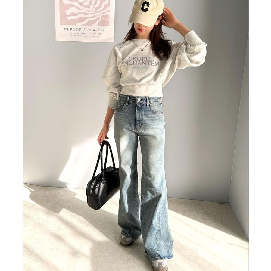 【mily bilet】トップス スウェット レディース ラインストーン ぼかし 英字 プリント 裏毛 使い クロップド丈 プルオーバー 長袖 ラグランスリーブ | classicalelf | 10