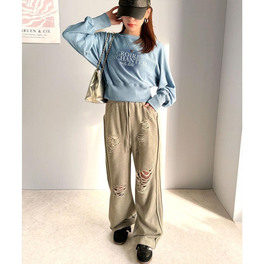 【mily bilet】トップス スウェット レディース ラインストーン ぼかし 英字 プリント 裏毛 使い クロップド丈 プルオーバー 長袖 ラグランスリーブ | classicalelf | 13