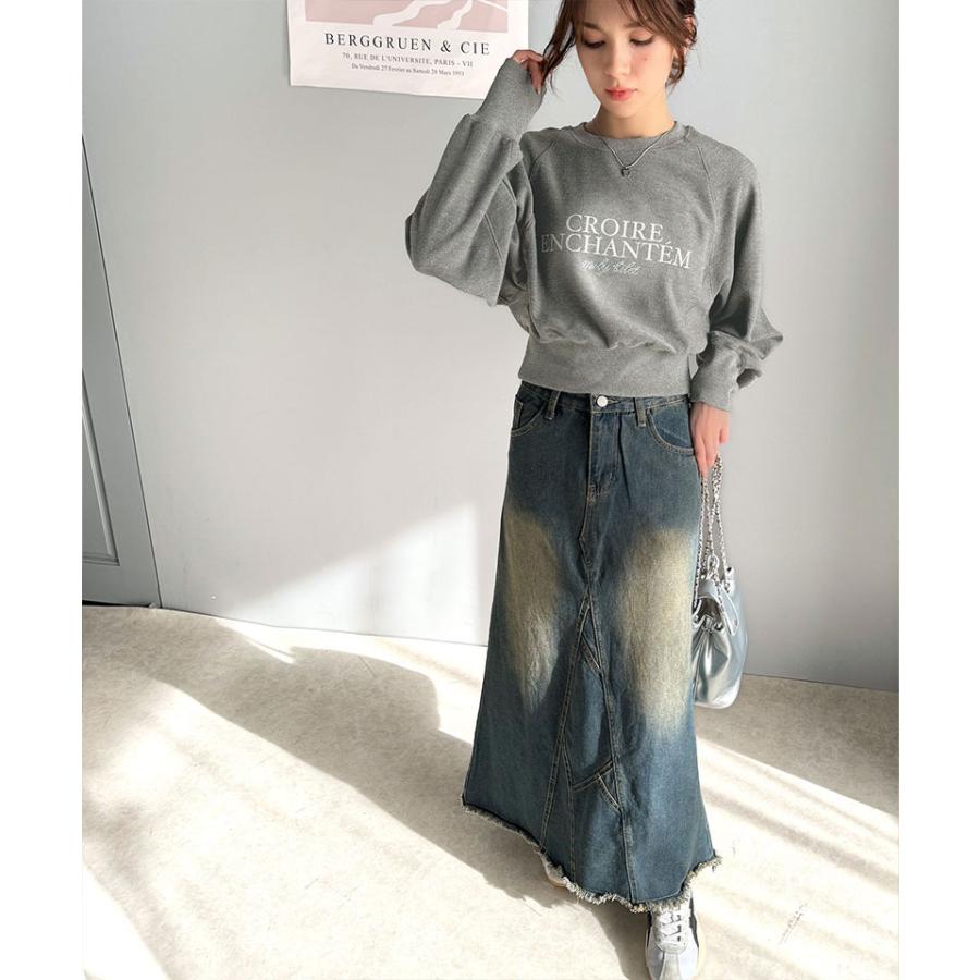 【mily bilet】トップス スウェット レディース ラインストーン ぼかし 英字 プリント 裏毛 使い クロップド丈 プルオーバー 長袖 ラグランスリーブ | classicalelf | 05