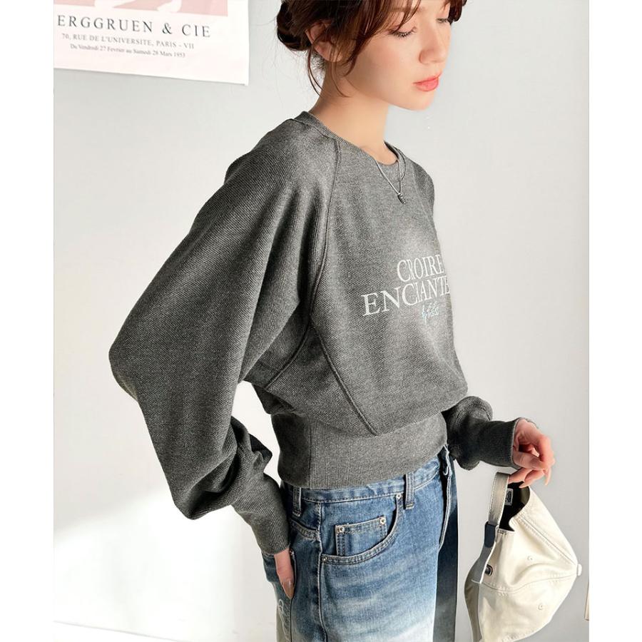 【mily bilet】トップス スウェット レディース ラインストーン ぼかし 英字 プリント 裏毛 使い クロップド丈 プルオーバー 長袖 ラグランスリーブ | classicalelf | 06