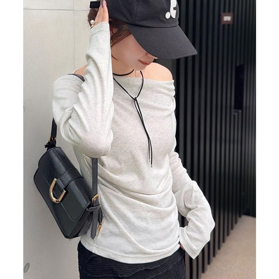 【mily bilet】ドレープ ネックトップス Tシャツ レディース 長袖 アシンメトリー デザイン シェル ボタン 立体感 カットソー ロンT 大きいサイズ | classicalelf | 12