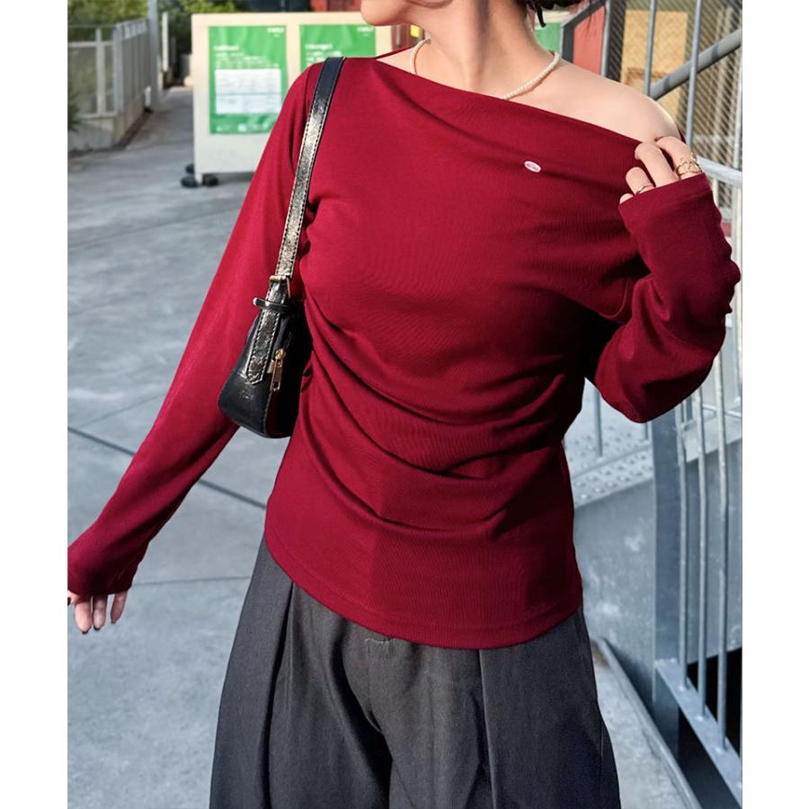 【mily bilet】ドレープ ネックトップス Tシャツ レディース 長袖 アシンメトリー デザイン シェル ボタン 立体感 カットソー ロンT 大きいサイズ | classicalelf | 14