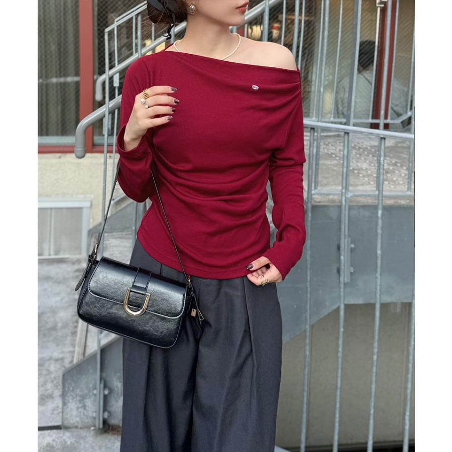 【mily bilet】ドレープ ネックトップス Tシャツ レディース 長袖 アシンメトリー デザイン シェル ボタン 立体感 カットソー ロンT 大きいサイズ | classicalelf | 15