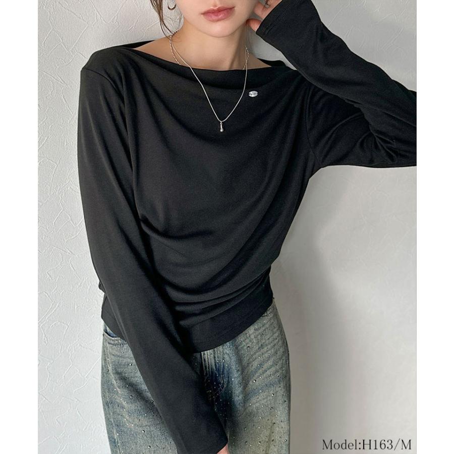 【mily bilet】ドレープ ネックトップス Tシャツ レディース 長袖 アシンメトリー デザイン シェル ボタン 立体感 カットソー ロンT 大きいサイズ | classicalelf | 06