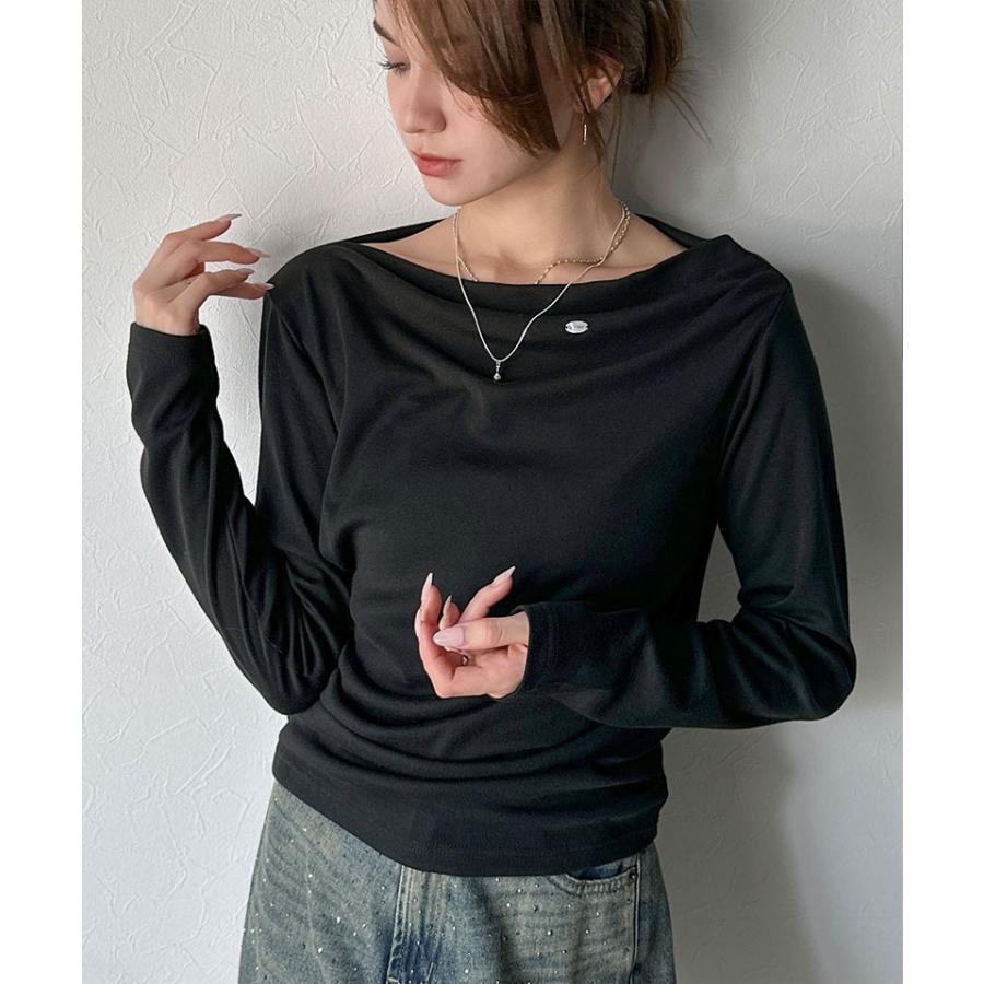 【mily bilet】ドレープ ネックトップス Tシャツ レディース 長袖 アシンメトリー デザイン シェル ボタン 立体感 カットソー ロンT 大きいサイズ | classicalelf | 07