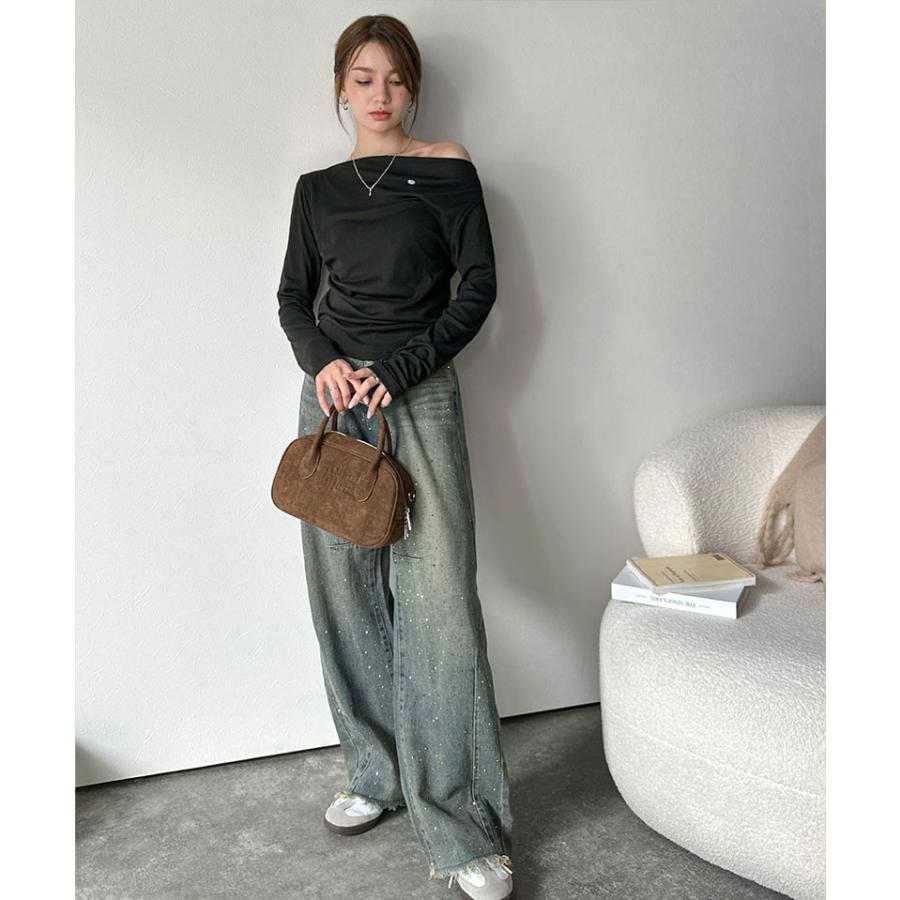 【mily bilet】ドレープ ネックトップス Tシャツ レディース 長袖 アシンメトリー デザイン シェル ボタン 立体感 カットソー ロンT 大きいサイズ | classicalelf | 08