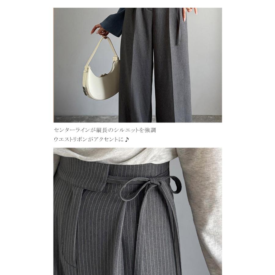 【mily bilet】ボトムス パンツ レディース リボン ワイドスラックス ワイドパンツ キレイ目 ガーリー センターライン ウエストリボン ワイドシルエット | classicalelf | 16