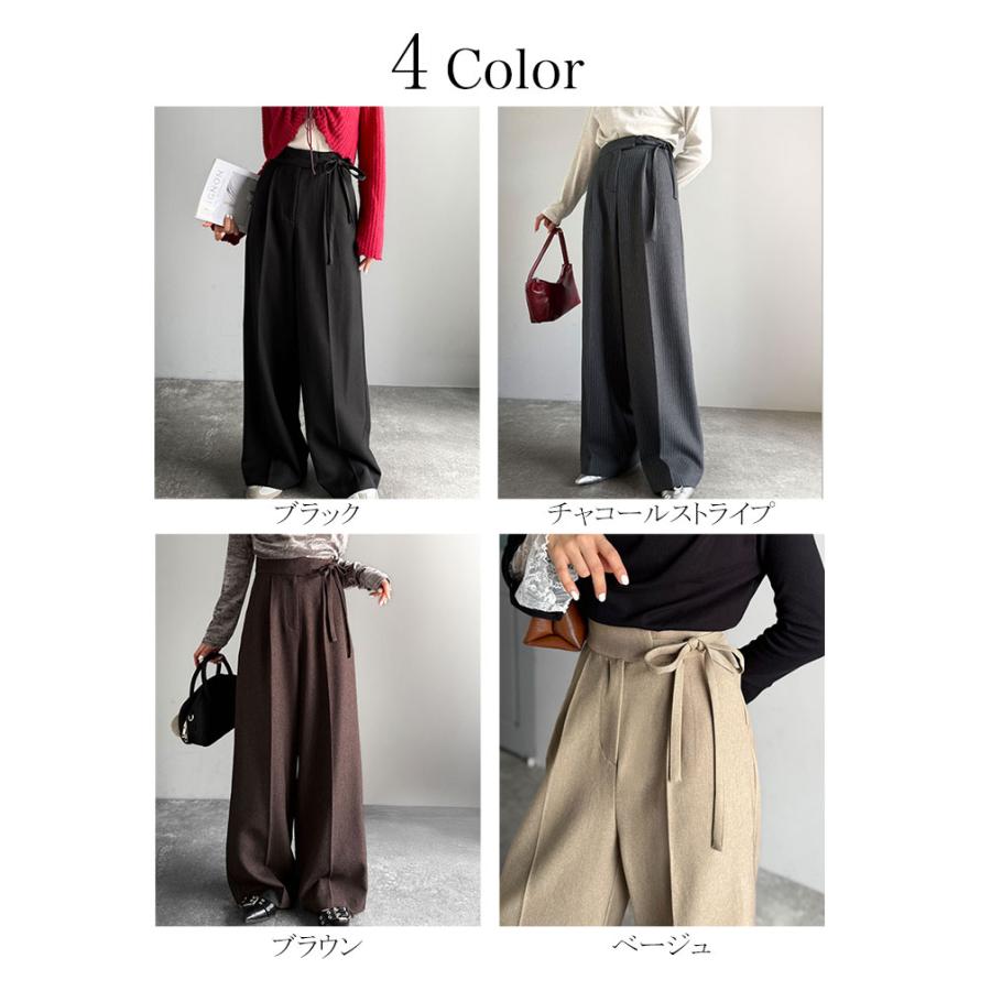 【mily bilet】ボトムス パンツ レディース リボン ワイドスラックス ワイドパンツ キレイ目 ガーリー センターライン ウエストリボン ワイドシルエット | classicalelf | 01
