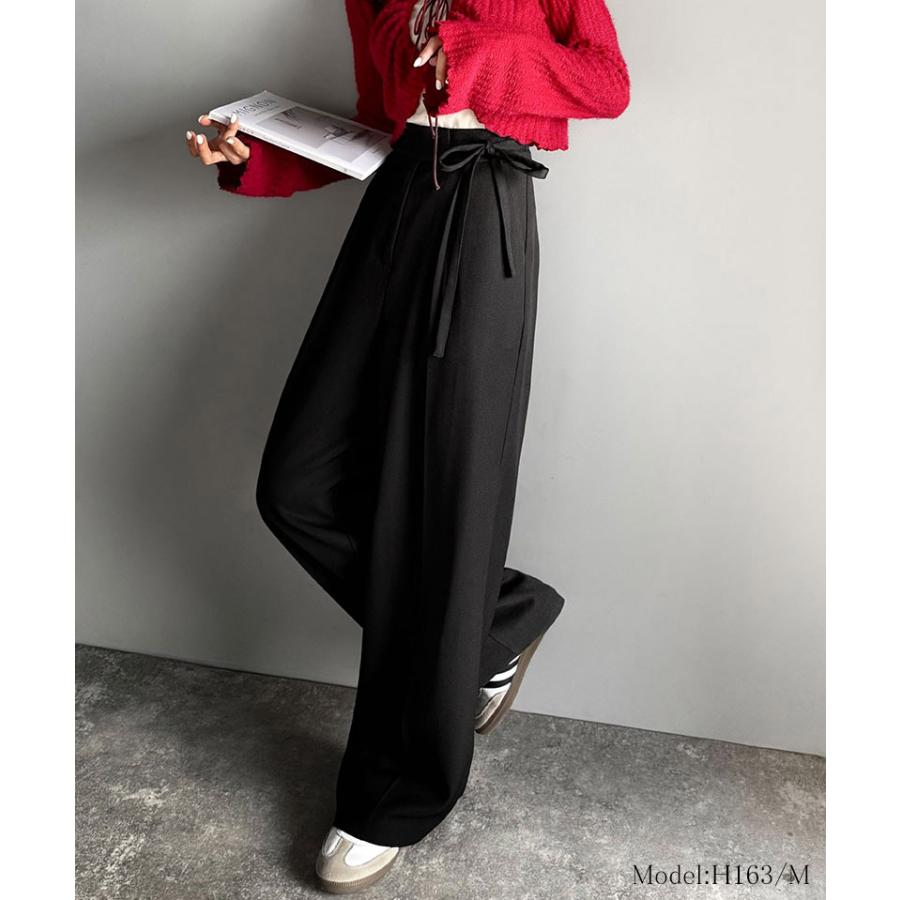 【mily bilet】ボトムス パンツ レディース リボン ワイドスラックス ワイドパンツ キレイ目 ガーリー センターライン ウエストリボン ワイドシルエット | classicalelf | 02