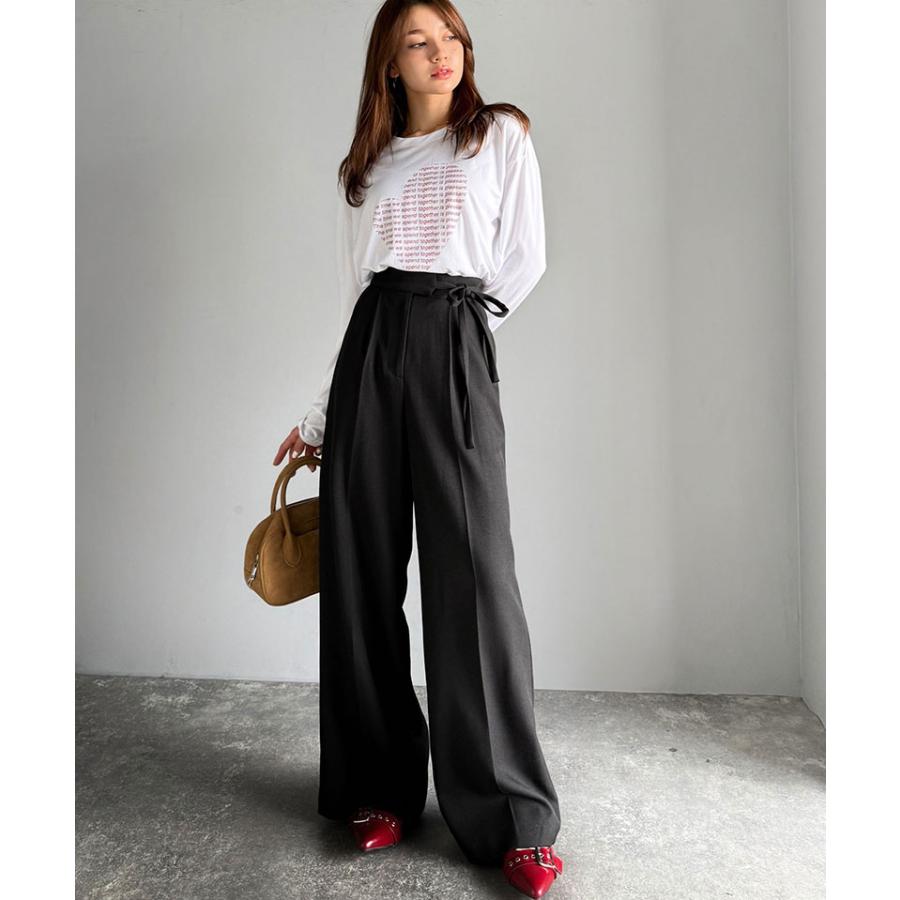 【mily bilet】ボトムス パンツ レディース リボン ワイドスラックス ワイドパンツ キレイ目 ガーリー センターライン ウエストリボン ワイドシルエット | classicalelf | 04