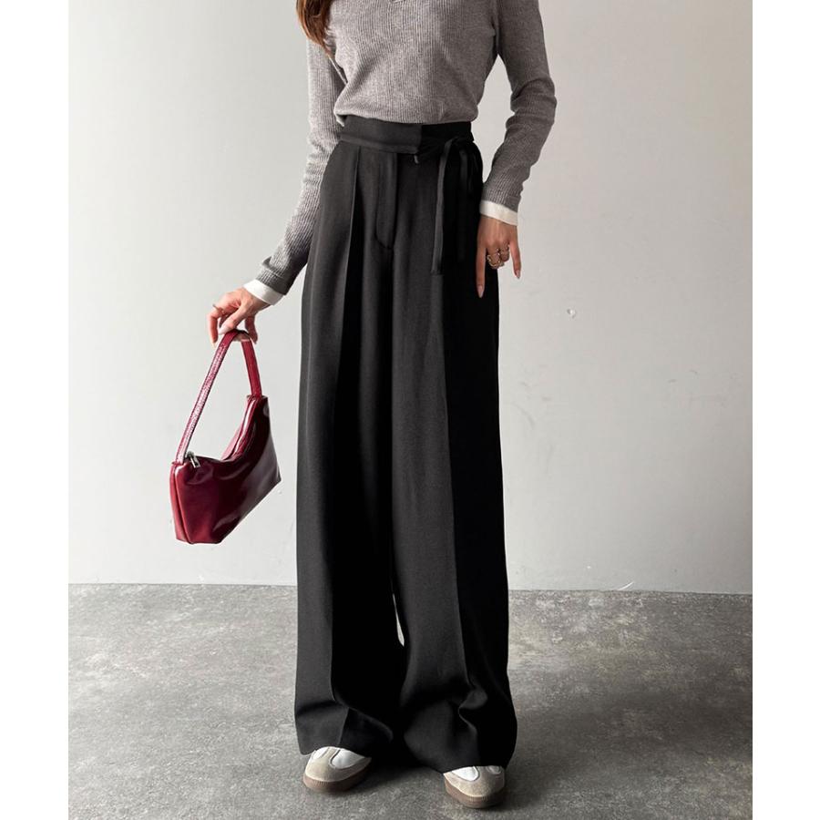 【mily bilet】ボトムス パンツ レディース リボン ワイドスラックス ワイドパンツ キレイ目 ガーリー センターライン ウエストリボン ワイドシルエット | classicalelf | 05