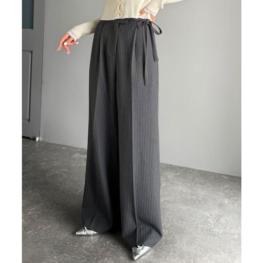 【mily bilet】ボトムス パンツ レディース リボン ワイドスラックス ワイドパンツ キレイ目 ガーリー センターライン ウエストリボン ワイドシルエット | classicalelf | 07