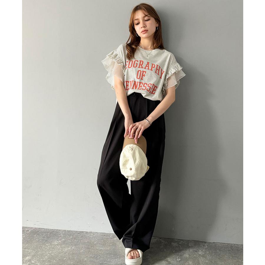 【mily bilet】 tシャツ レディース 半袖 ダブル フリル フレンチ スリーブ カレッジ ライク ロゴ ゆる ノースリーブ T ふんわり 二の腕カバー | classicalelf | 10