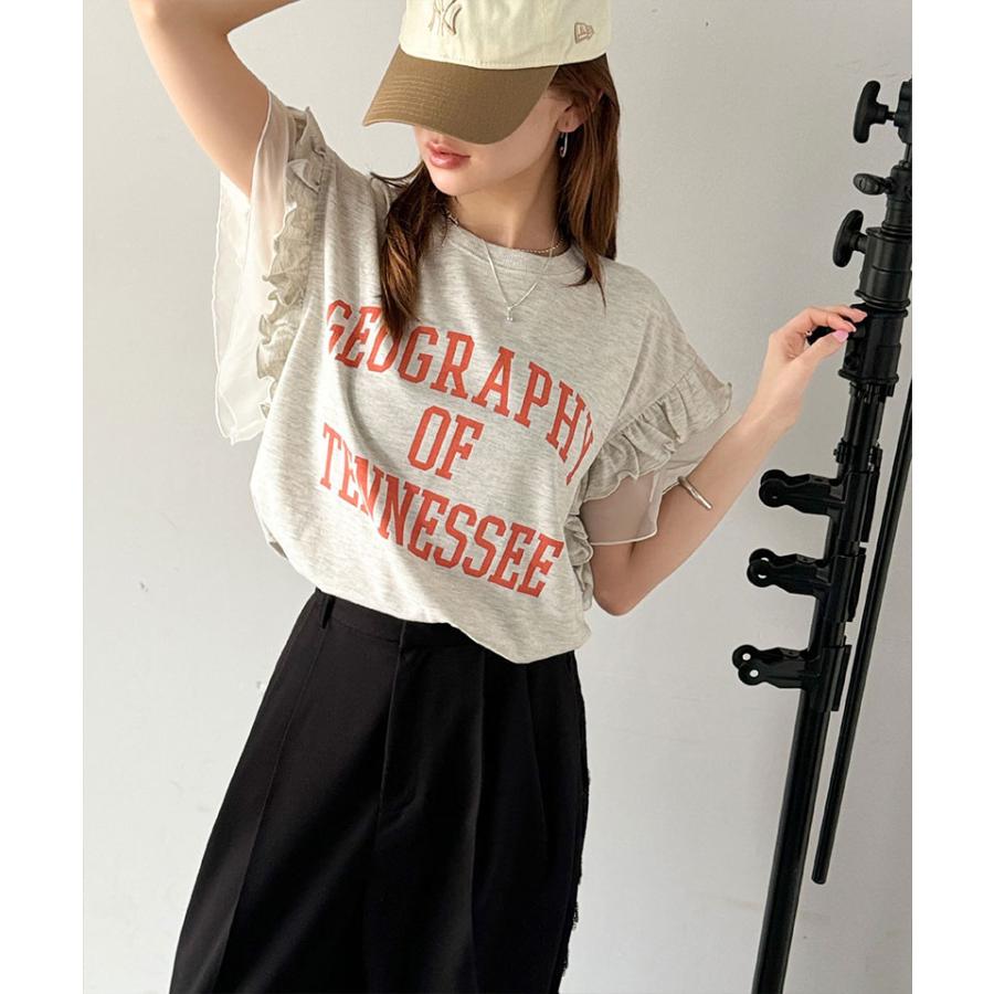 【mily bilet】 tシャツ レディース 半袖 ダブル フリル フレンチ スリーブ カレッジ ライク ロゴ ゆる ノースリーブ T ふんわり 二の腕カバー | classicalelf | 11