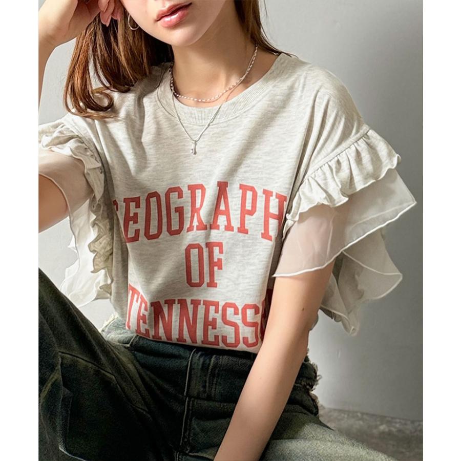 【mily bilet】 tシャツ レディース 半袖 ダブル フリル フレンチ スリーブ カレッジ ライク ロゴ ゆる ノースリーブ T ふんわり 二の腕カバー | classicalelf | 12