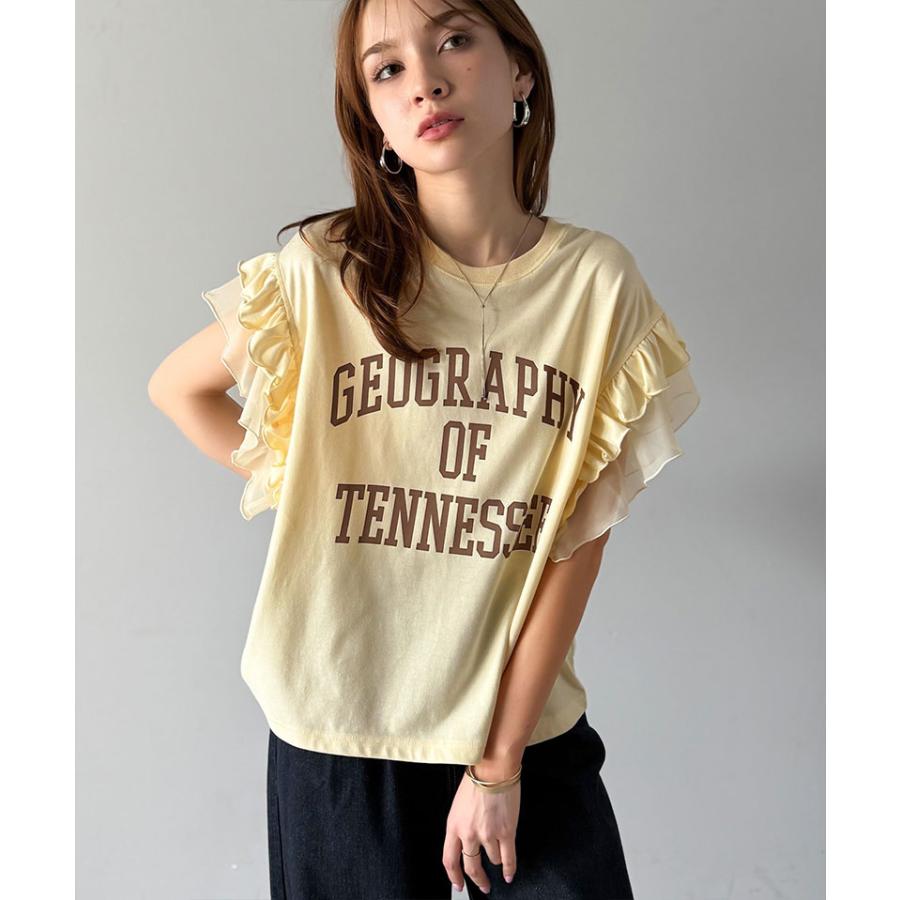 【mily bilet】 tシャツ レディース 半袖 ダブル フリル フレンチ スリーブ カレッジ ライク ロゴ ゆる ノースリーブ T ふんわり 二の腕カバー | classicalelf | 16