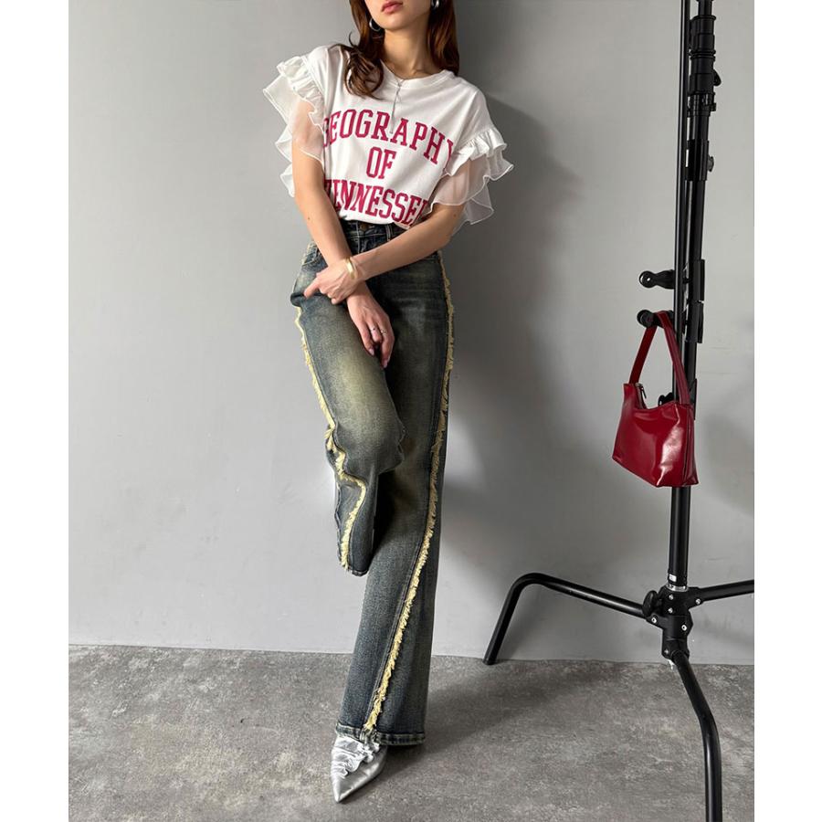 【mily bilet】 tシャツ レディース 半袖 ダブル フリル フレンチ スリーブ カレッジ ライク ロゴ ゆる ノースリーブ T ふんわり 二の腕カバー | classicalelf | 06