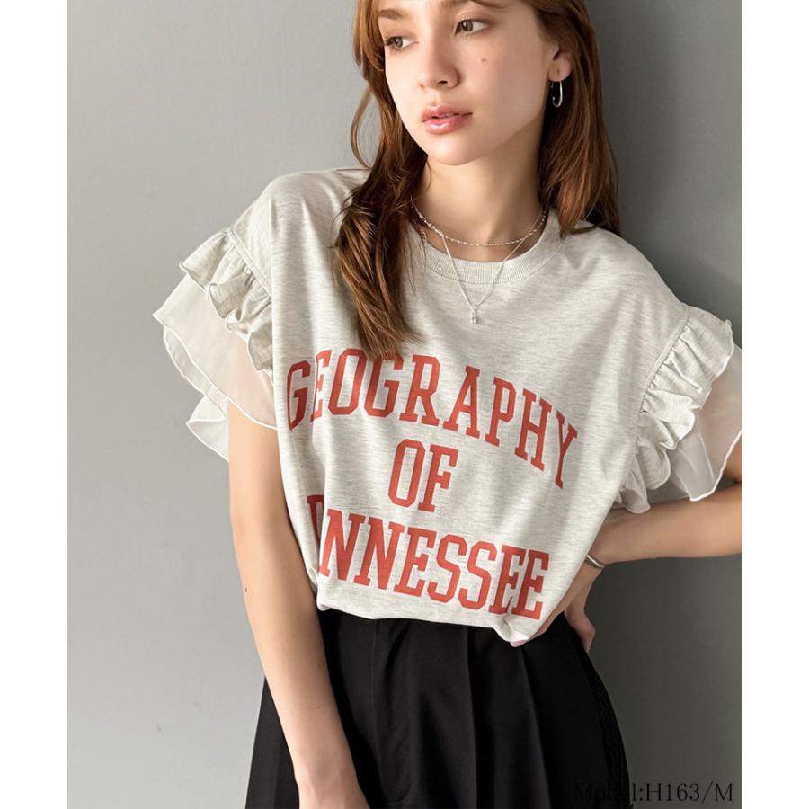 【mily bilet】 tシャツ レディース 半袖 ダブル フリル フレンチ スリーブ カレッジ ライク ロゴ ゆる ノースリーブ T ふんわり 二の腕カバー | classicalelf | 08