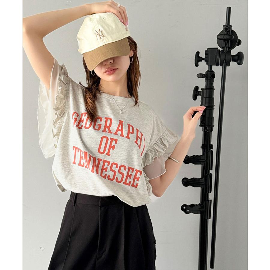 【mily bilet】 tシャツ レディース 半袖 ダブル フリル フレンチ スリーブ カレッジ ライク ロゴ ゆる ノースリーブ T ふんわり 二の腕カバー | classicalelf | 09