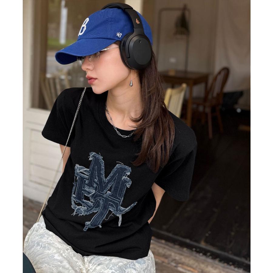 【mily bilet】 トップス Tシャツ レディース デニム フリンジ ダメージ 加工 ワッペン 使い Tee 厚み 天竺 生地 ゆるっと オーバーサイズ 着回し | classicalelf | 11