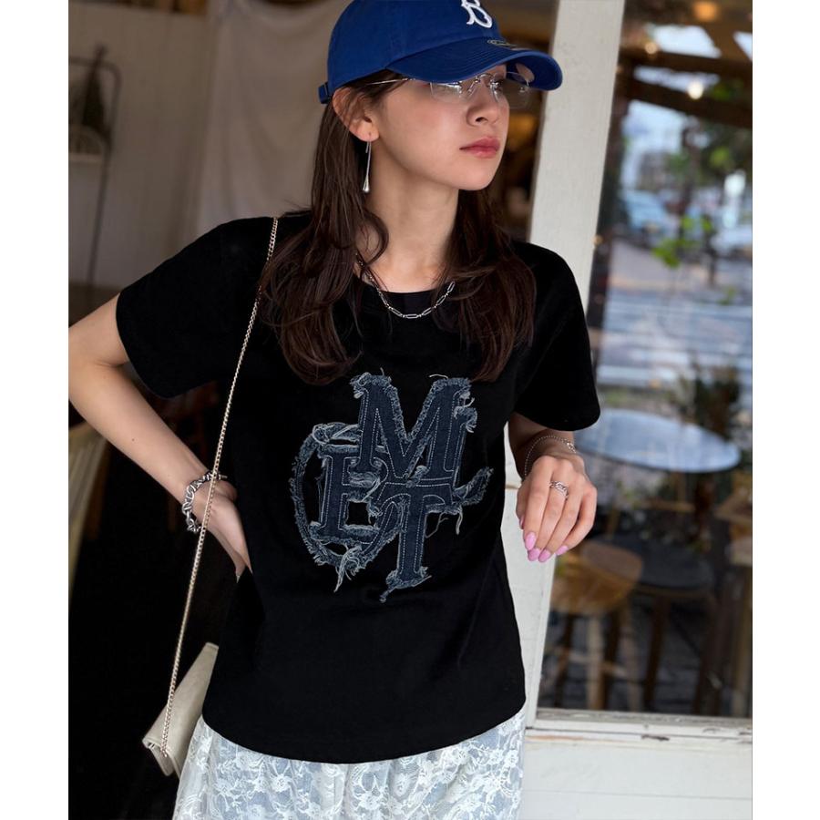 【mily bilet】 トップス Tシャツ レディース デニム フリンジ ダメージ 加工 ワッペン 使い Tee 厚み 天竺 生地 ゆるっと オーバーサイズ 着回し | classicalelf | 12
