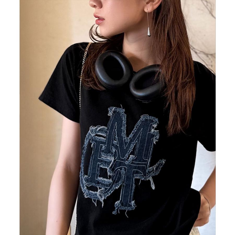 【mily bilet】 トップス Tシャツ レディース デニム フリンジ ダメージ 加工 ワッペン 使い Tee 厚み 天竺 生地 ゆるっと オーバーサイズ 着回し | classicalelf | 13