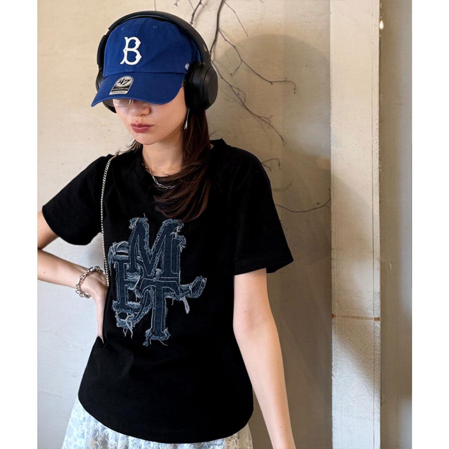 【mily bilet】 トップス Tシャツ レディース デニム フリンジ ダメージ 加工 ワッペン 使い Tee 厚み 天竺 生地 ゆるっと オーバーサイズ 着回し | classicalelf | 14