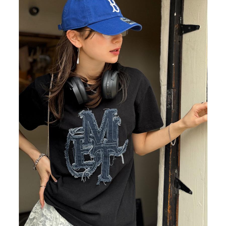 【mily bilet】 トップス Tシャツ レディース デニム フリンジ ダメージ 加工 ワッペン 使い Tee 厚み 天竺 生地 ゆるっと オーバーサイズ 着回し | classicalelf | 16