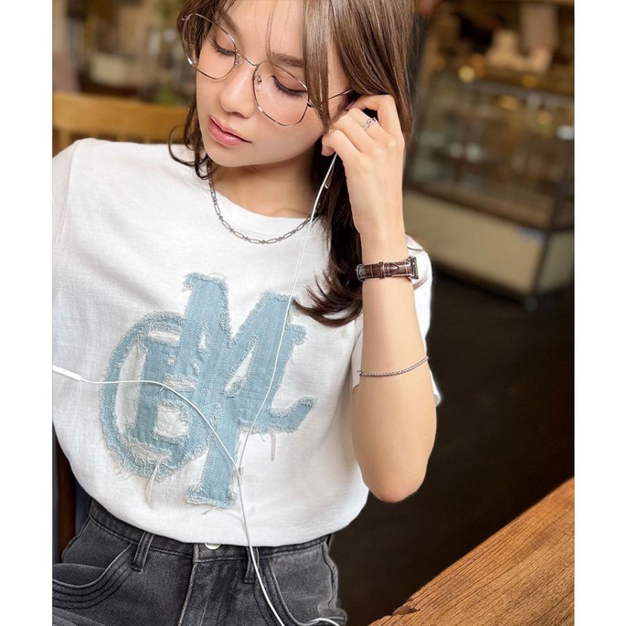 【mily bilet】 トップス Tシャツ レディース デニム フリンジ ダメージ 加工 ワッペン 使い Tee 厚み 天竺 生地 ゆるっと オーバーサイズ 着回し | classicalelf | 06