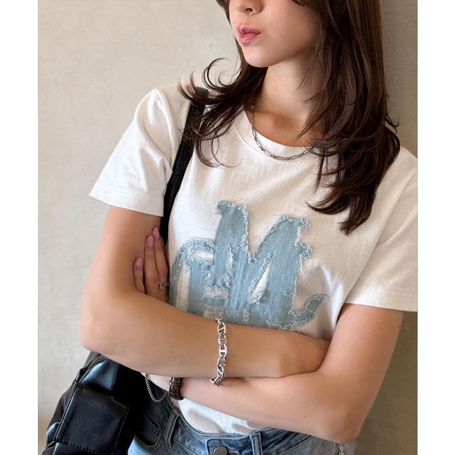 【mily bilet】 トップス Tシャツ レディース デニム フリンジ ダメージ 加工 ワッペン 使い Tee 厚み 天竺 生地 ゆるっと オーバーサイズ 着回し | classicalelf | 07
