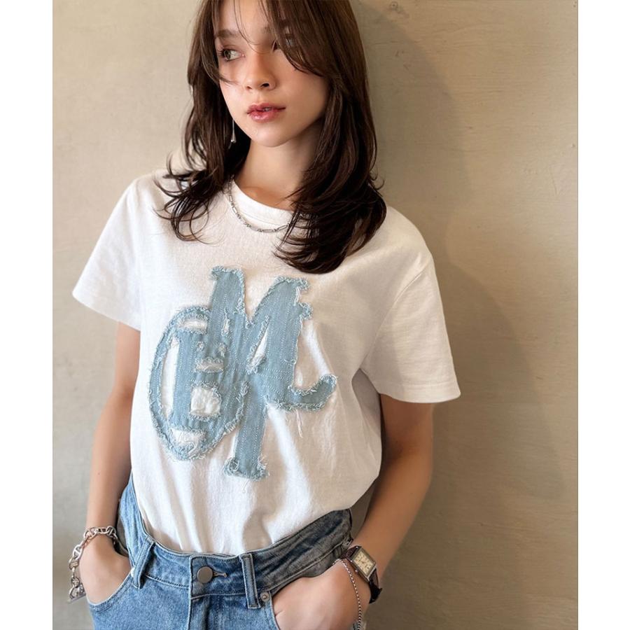 【mily bilet】 トップス Tシャツ レディース デニム フリンジ ダメージ 加工 ワッペン 使い Tee 厚み 天竺 生地 ゆるっと オーバーサイズ 着回し | classicalelf | 08