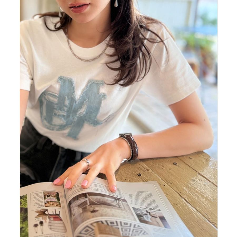 【mily bilet】 トップス Tシャツ レディース デニム フリンジ ダメージ 加工 ワッペン 使い Tee 厚み 天竺 生地 ゆるっと オーバーサイズ 着回し | classicalelf | 09