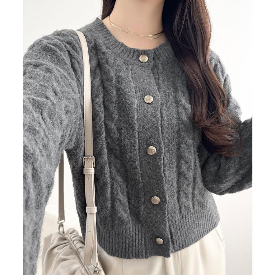 【mily bilet】 トップス カーディガン レディース エンブレム ゴールド ボタン ケーブル シャギー ニットカーデ 長袖 大きいサイズ 秋 冬 2025aw | classicalelf | 11
