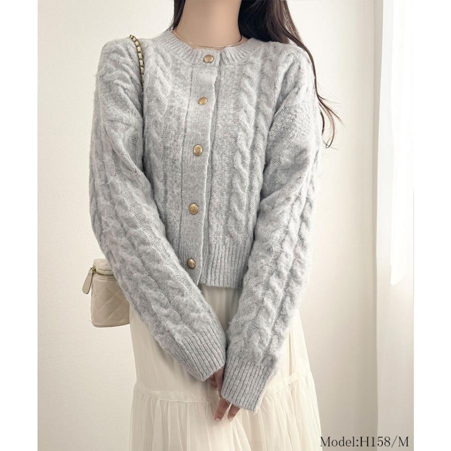 【mily bilet】 トップス カーディガン レディース エンブレム ゴールド ボタン ケーブル シャギー ニットカーデ 長袖 大きいサイズ 秋 冬 2025aw | classicalelf | 12