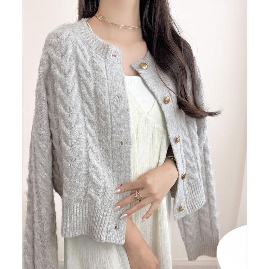【mily bilet】 トップス カーディガン レディース エンブレム ゴールド ボタン ケーブル シャギー ニットカーデ 長袖 大きいサイズ 秋 冬 2025aw | classicalelf | 13