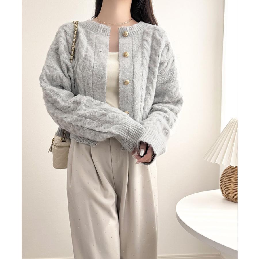 【mily bilet】 トップス カーディガン レディース エンブレム ゴールド ボタン ケーブル シャギー ニットカーデ 長袖 大きいサイズ 秋 冬 2025aw | classicalelf | 15