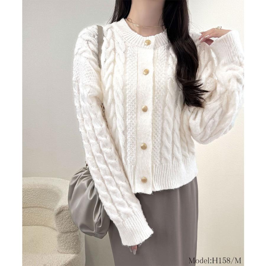 【mily bilet】 トップス カーディガン レディース エンブレム ゴールド ボタン ケーブル シャギー ニットカーデ 長袖 大きいサイズ 秋 冬 2025aw | classicalelf | 02