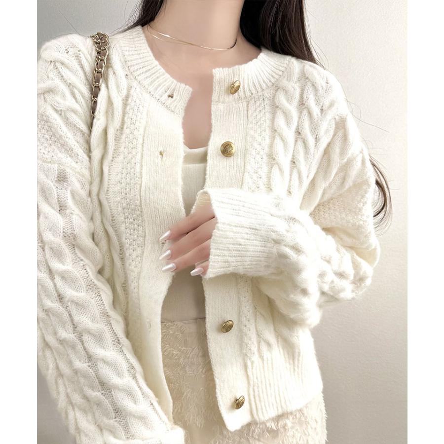 【mily bilet】 トップス カーディガン レディース エンブレム ゴールド ボタン ケーブル シャギー ニットカーデ 長袖 大きいサイズ 秋 冬 2025aw | classicalelf | 04