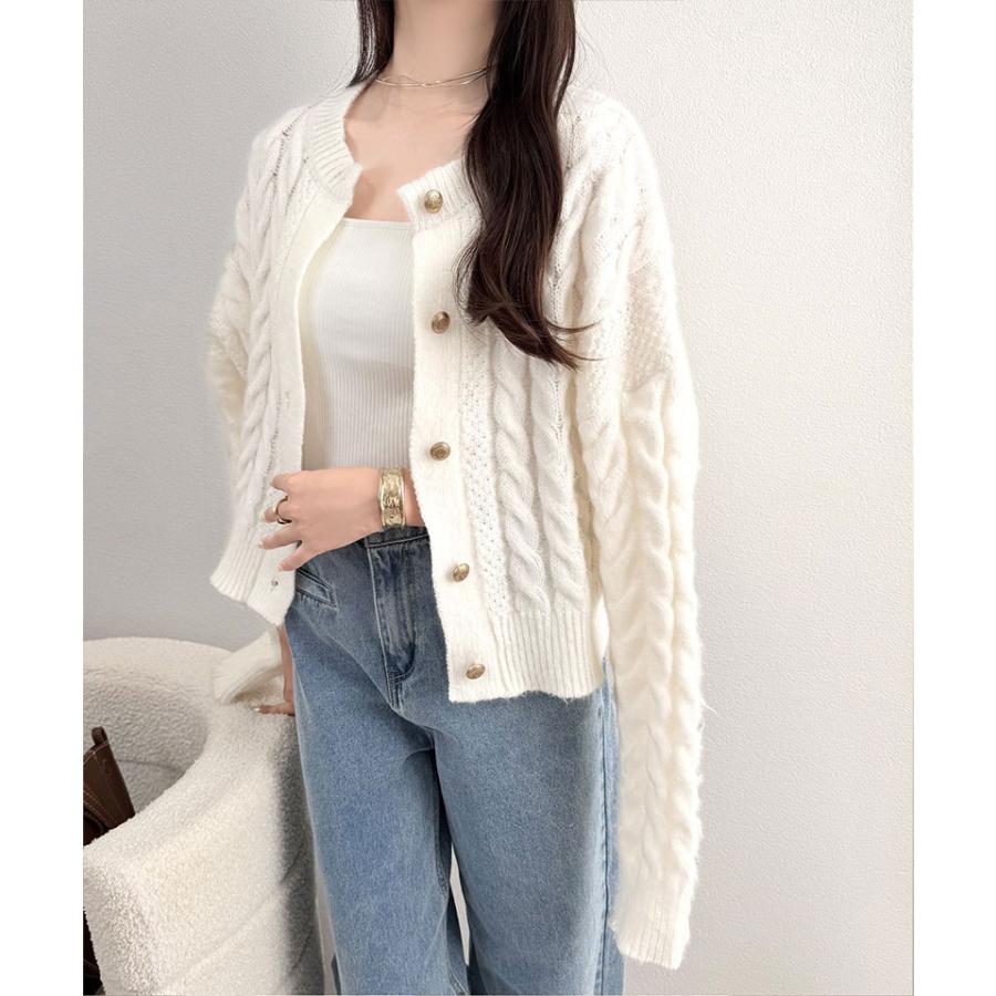 【mily bilet】 トップス カーディガン レディース エンブレム ゴールド ボタン ケーブル シャギー ニットカーデ 長袖 大きいサイズ 秋 冬 2025aw | classicalelf | 05
