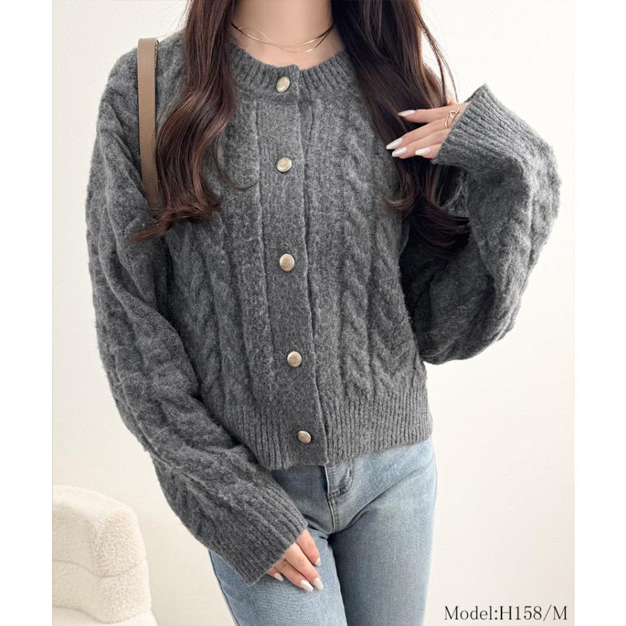 【mily bilet】 トップス カーディガン レディース エンブレム ゴールド ボタン ケーブル シャギー ニットカーデ 長袖 大きいサイズ 秋 冬 2025aw | classicalelf | 07