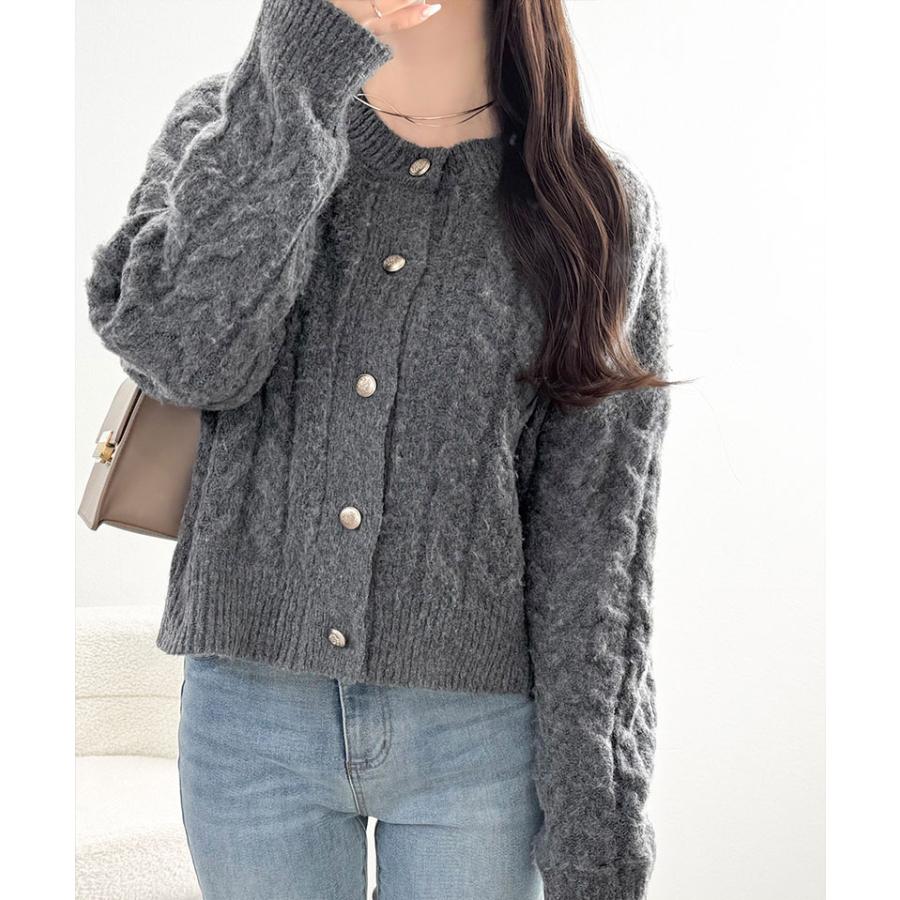 【mily bilet】 トップス カーディガン レディース エンブレム ゴールド ボタン ケーブル シャギー ニットカーデ 長袖 大きいサイズ 秋 冬 2025aw | classicalelf | 08