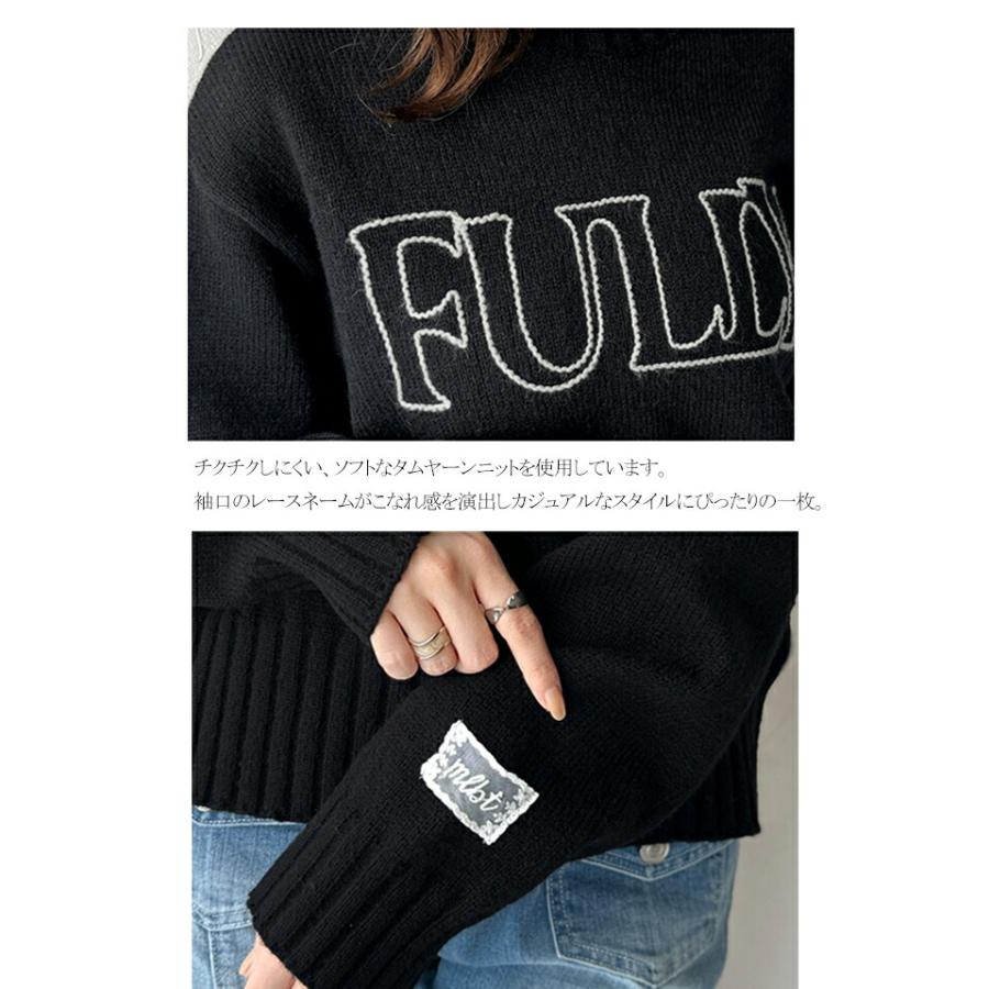 【mily bilet】トップス ニット レディース ハンドステッチ 風 ロゴ レース ネーム 裾スリット 長袖 着回し ゆるっと オーバーサイズ 大きいサイズ 秋 冬 | classicalelf | 16