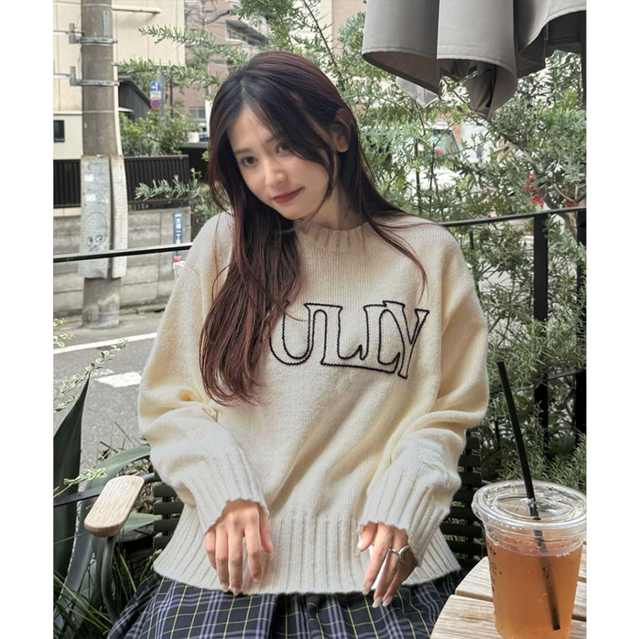 【mily bilet】トップス ニット レディース ハンドステッチ 風 ロゴ レース ネーム 裾スリット 長袖 着回し ゆるっと オーバーサイズ 大きいサイズ 秋 冬 | classicalelf | 06