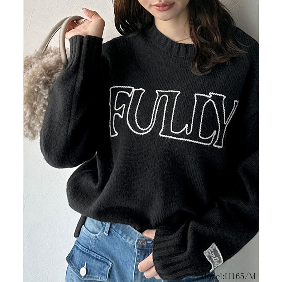 【mily bilet】トップス ニット レディース ハンドステッチ 風 ロゴ レース ネーム 裾スリット 長袖 着回し ゆるっと オーバーサイズ 大きいサイズ 秋 冬 | classicalelf | 07